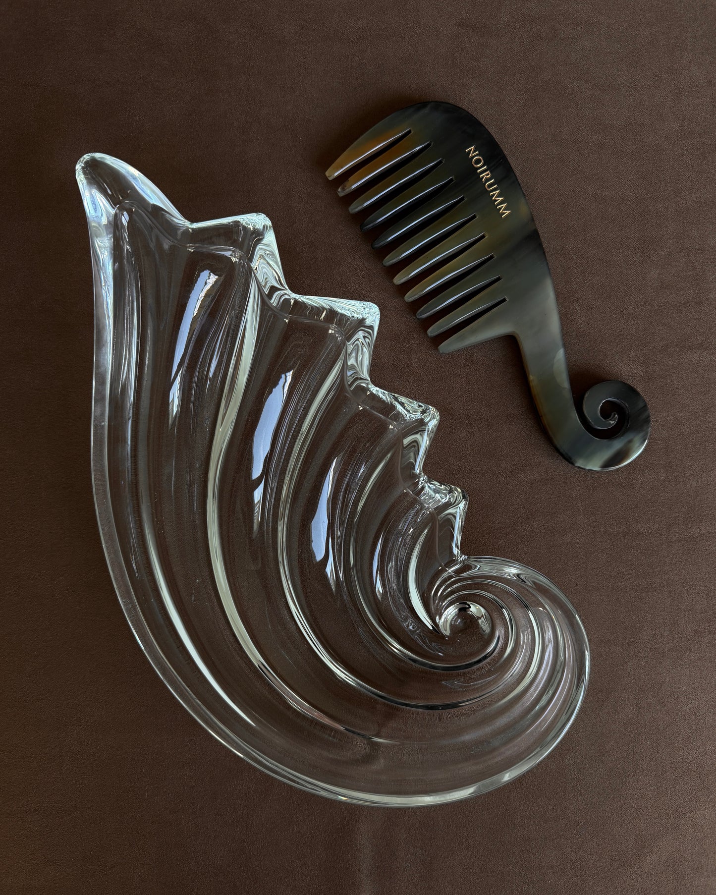 The large crystal nautilus tray shown as a sophisticated catch-all or fruit bowl, fitting perfectly into a Coastal Grandmother or Minimalist aesthetic.
