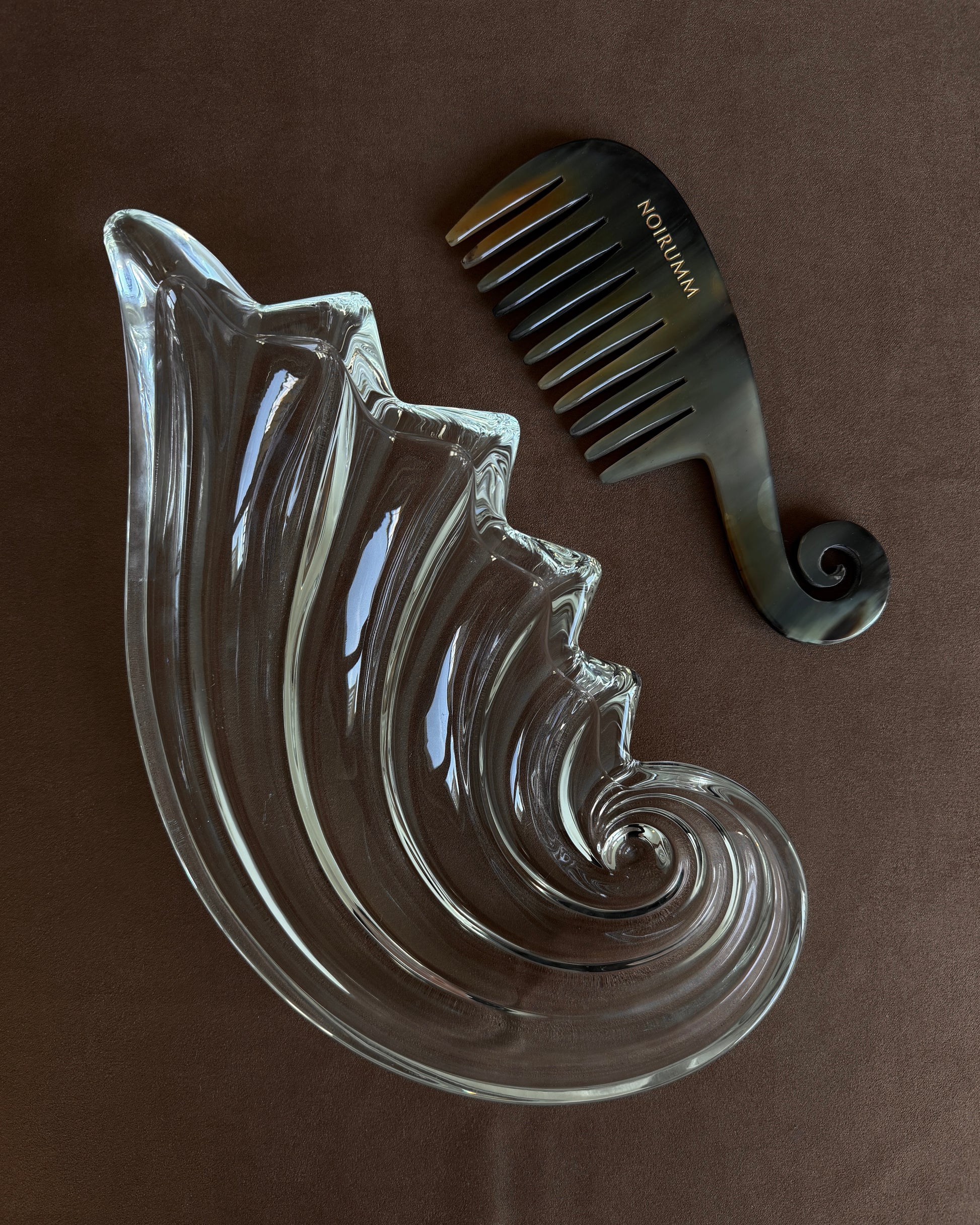 The large crystal nautilus tray shown as a sophisticated catch-all or fruit bowl, fitting perfectly into a Coastal Grandmother or Minimalist aesthetic.